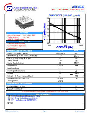 V585ME32 Datasheet PDF Z-Communications, Inc