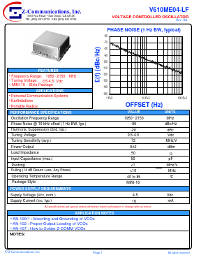 V610ME04-LF Datasheet PDF Z-Communications, Inc