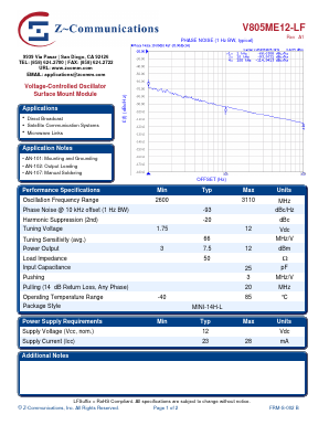 V805ME12-LF Datasheet PDF Z-Communications, Inc