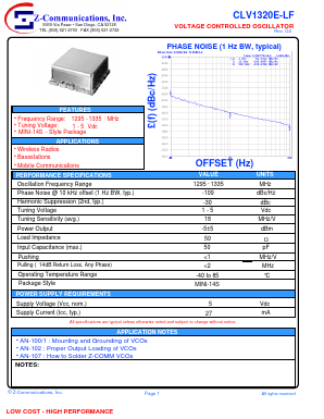 CLV1320E-LF Datasheet PDF Z-Communications, Inc
