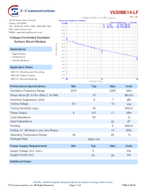 V630ME14-LF Datasheet PDF Z-Communications, Inc