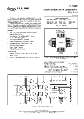 SL6619TP2Q Datasheet PDF Zarlink Semiconductor Inc