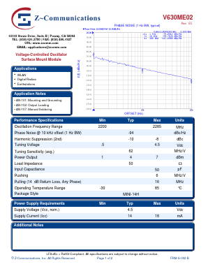 V630ME02 Datasheet PDF Z-Communications, Inc