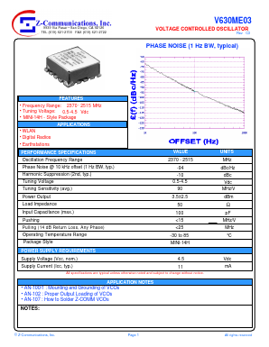 V630ME03 Datasheet PDF Z-Communications, Inc