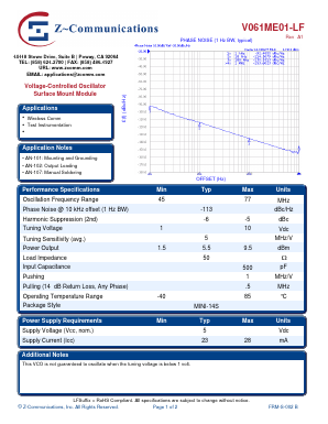 V061ME01-LF Datasheet PDF Z-Communications, Inc