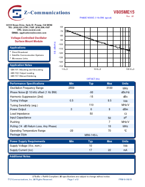 V805ME15 Datasheet PDF Z-Communications, Inc