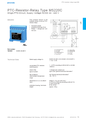 MS220C Datasheet PDF ZIEHL industrie-elektronik GmbH   Co KG