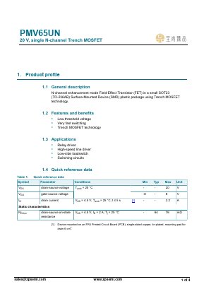 PMV65UN Datasheet PDF ZP Semiconductor