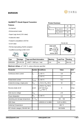 BSR202N Datasheet PDF ZP Semiconductor