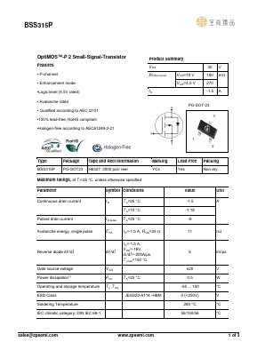 BSS315P Datasheet PDF ZP Semiconductor