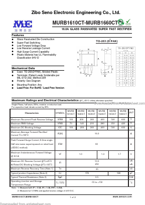 MURB1610CT Datasheet PDF Zibo Seno Electronic Engineering Co.,Ltd