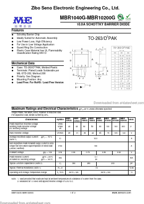 MBR10100G Datasheet PDF Zibo Seno Electronic Engineering Co.,Ltd