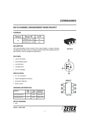 ZXMN6A08E6TC Datasheet PDF Zetex => Diodes