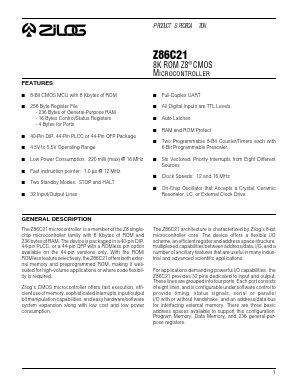 Z86C2116FSC Datasheet PDF Zilog