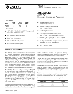 Z86L33 Datasheet PDF Zilog
