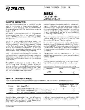 Z86E21 Datasheet PDF Zilog